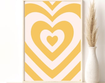 Yellow Heart Vibes Pop Art Poster, Yellow Heart Retro Print Digital Download, Retro Wall Art, 80s 90s Poster, Home Wall Decor Gift