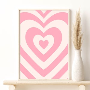 Pink Heart Vibes Pop Art Poster, Pink Heart Retro Print Digital Download, Retro Wall Art, 80s 90s Poster, Home Wall Decor Gift