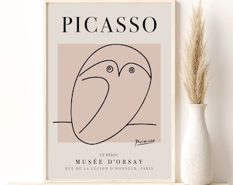 Picasso - The Owl Art Print, Exhibition Line Art Vintage Poster, Minimalist Line Drawing, Home Wall Decor or Gift Digital Download