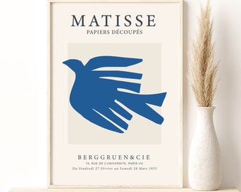 Matisse / Matisse Cut outs Art Poster, Blue Bird Matisse Exhibition Print, Digital Download, Minimalist Home Decor Gift, Museum Art Print