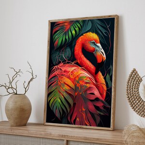 Beach Tropical Floral Flamingo Jungle Art, Monstera Leaves Tropical Flamingos Digital Download, Stylish Home Wall Decor Gift Idea