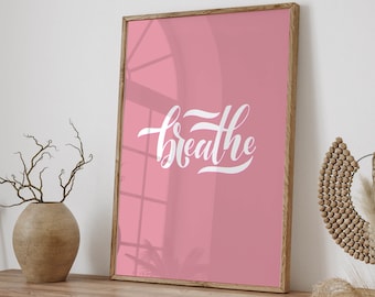 Plakat z typografią oddechową, minimalistyczny inspirujący wydruk ścienny, prezent do wystroju domu, motywujące cytaty, pobieranie cyfrowe