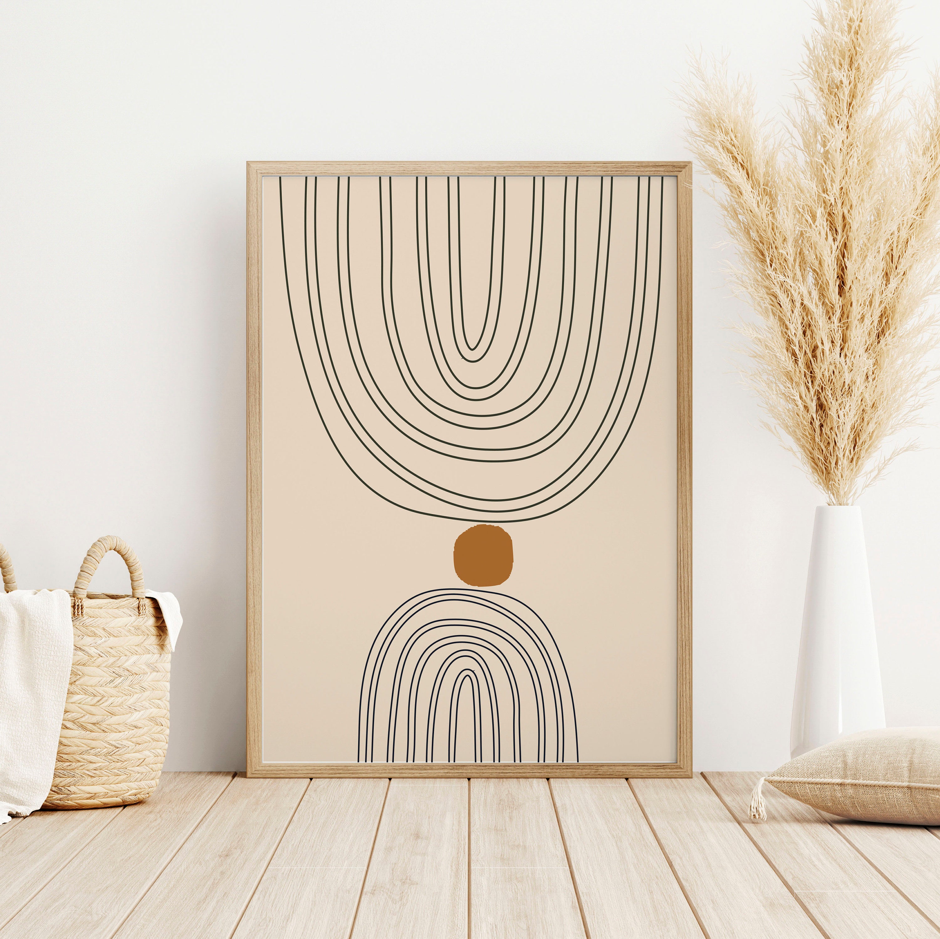Boho Lines Art Print, Sun Moon Ocean, Digital Download Art Print, Boho ...