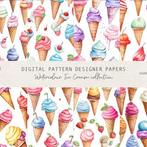 Watercolour Ice Cream Digital Paper, Watercolour Seamless Pattern Papers, Digital Background, Digital Papers, Printable Paper Set, Sundae
