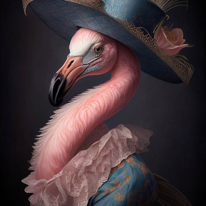 Victorian Gothic Steampunk Flamingos Art, Victorian Flamingo Ai Art, Elegant and Cheeky Home Wall Decor Gift Idea