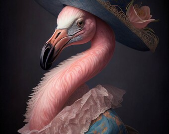 Victorian Gothic Steampunk Flamingos Art, Victorian Flamingo Ai Art, Elegant and Cheeky Home Wall Decor Gift Idea