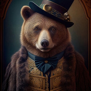 Victorian Gothic Steampunk Animals and Creatures Art, Victorian Bear Ai Art, Elegant and Cheeky Home Wall Decor Gift Idea