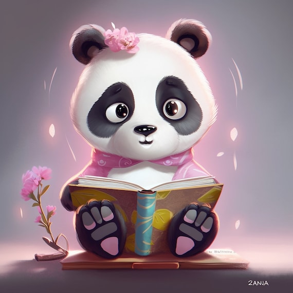 Cute little panda with text hello. Baby animal illustration for