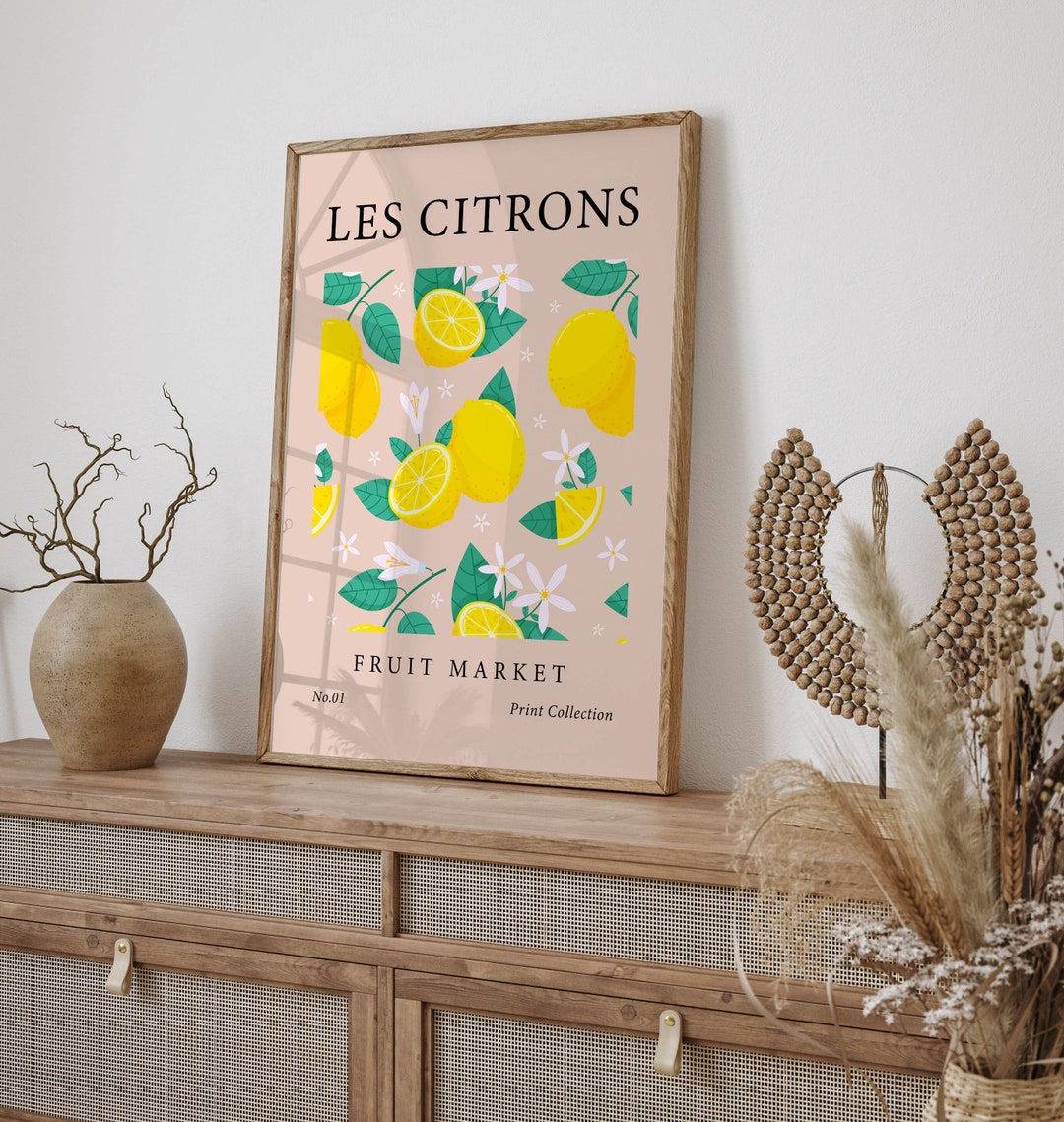 Les Citrons Fruit Market Poster V2, Minimal Lemons Wall Art Print ...