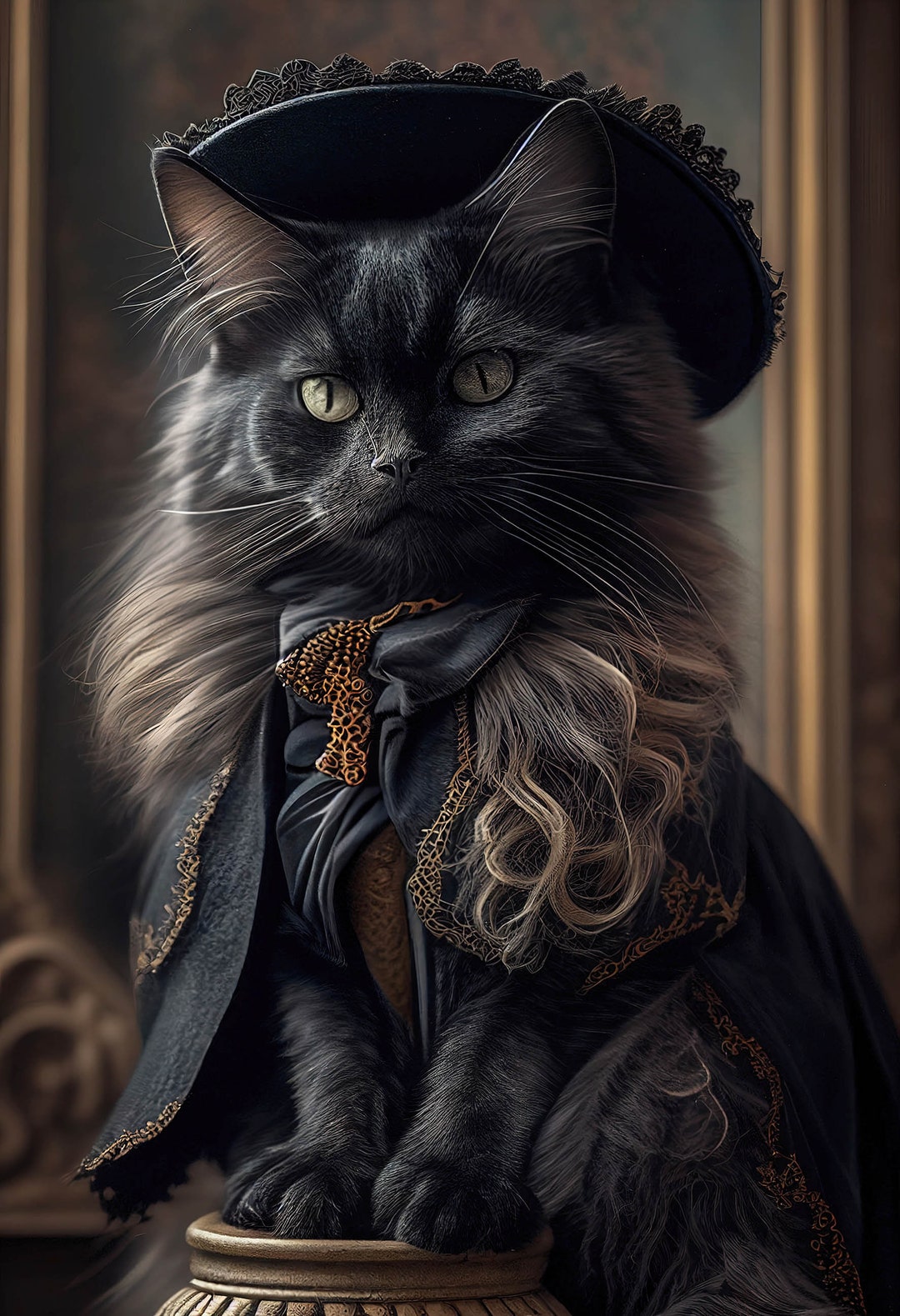 Victorian Animals and Creatures Art, Victorian Black Cat Ai Art