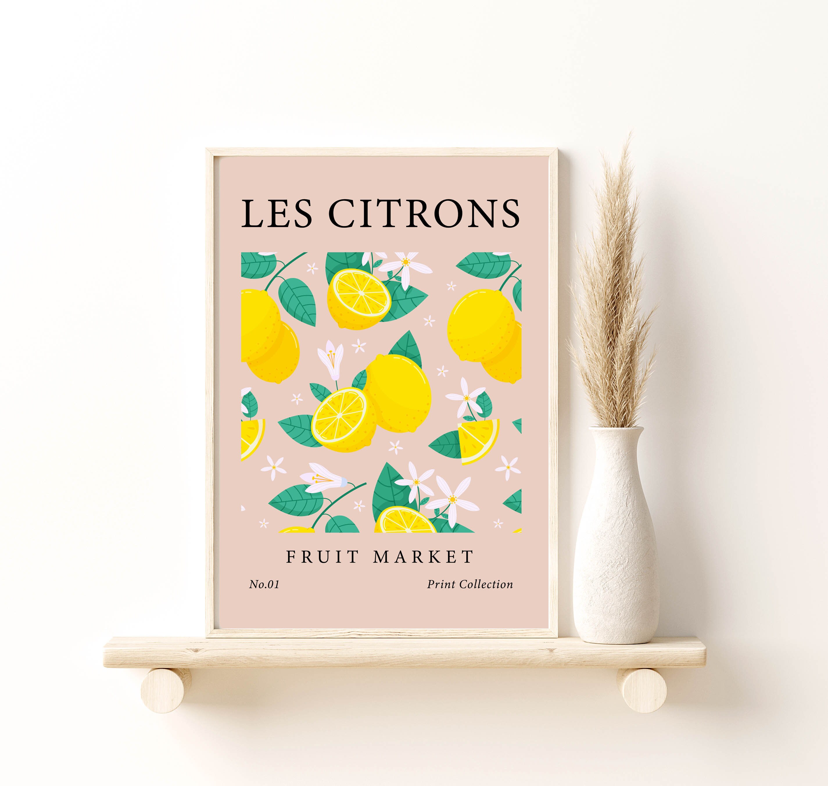 Les Citrons Fruit Market Poster V2, Minimal Lemons Wall Art Print ...