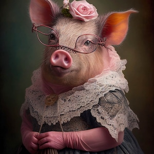 Victorian Gothic Steampunk Animals and Creatures Art, Victorian Lady Pig Ai Art, Elegant and Cheeky Home Wall Decor Gift Idea