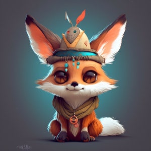 Cute Boho Fox Character AI Art, Baby Fox Printable Wall Art Set, Nursery Digital Download Baby Shower Gift Kids Wall Decor