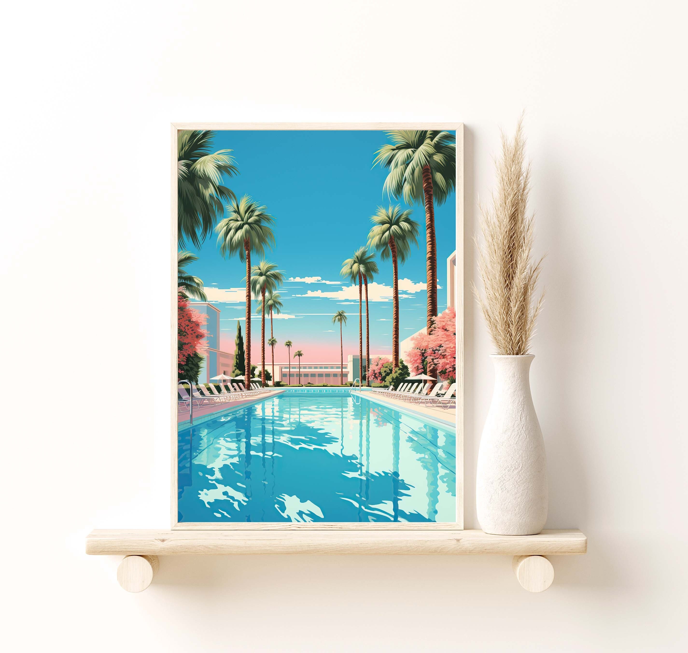 Printable Swimming Pool La Piscine Summer Beach Poster, Palm Trees ...