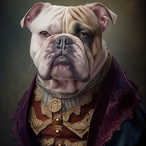 Victorian Gothic Steampunk Animals and Creatures, Victorian Bulldog 2 Ai Art, Elegant and Cheeky Home Wall Decor Gift Idea