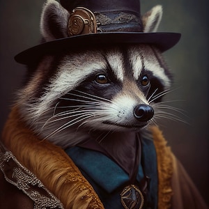 Victorian Gothic Steampunk Animals and Creatures Art, Victorian Raccoon Ai Art, Elegant and Cheeky Home Wall Decor Gift Idea