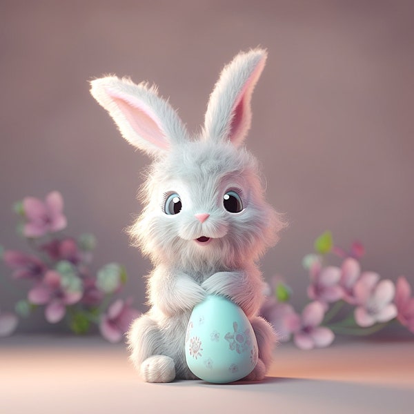 Cute Easter Bunny Rabbit AI Art, Bunny Nursery Art, Printable Wall Art Set, Bunny Nursery Digital Download Baby Shower Gift Kids Wall Decor