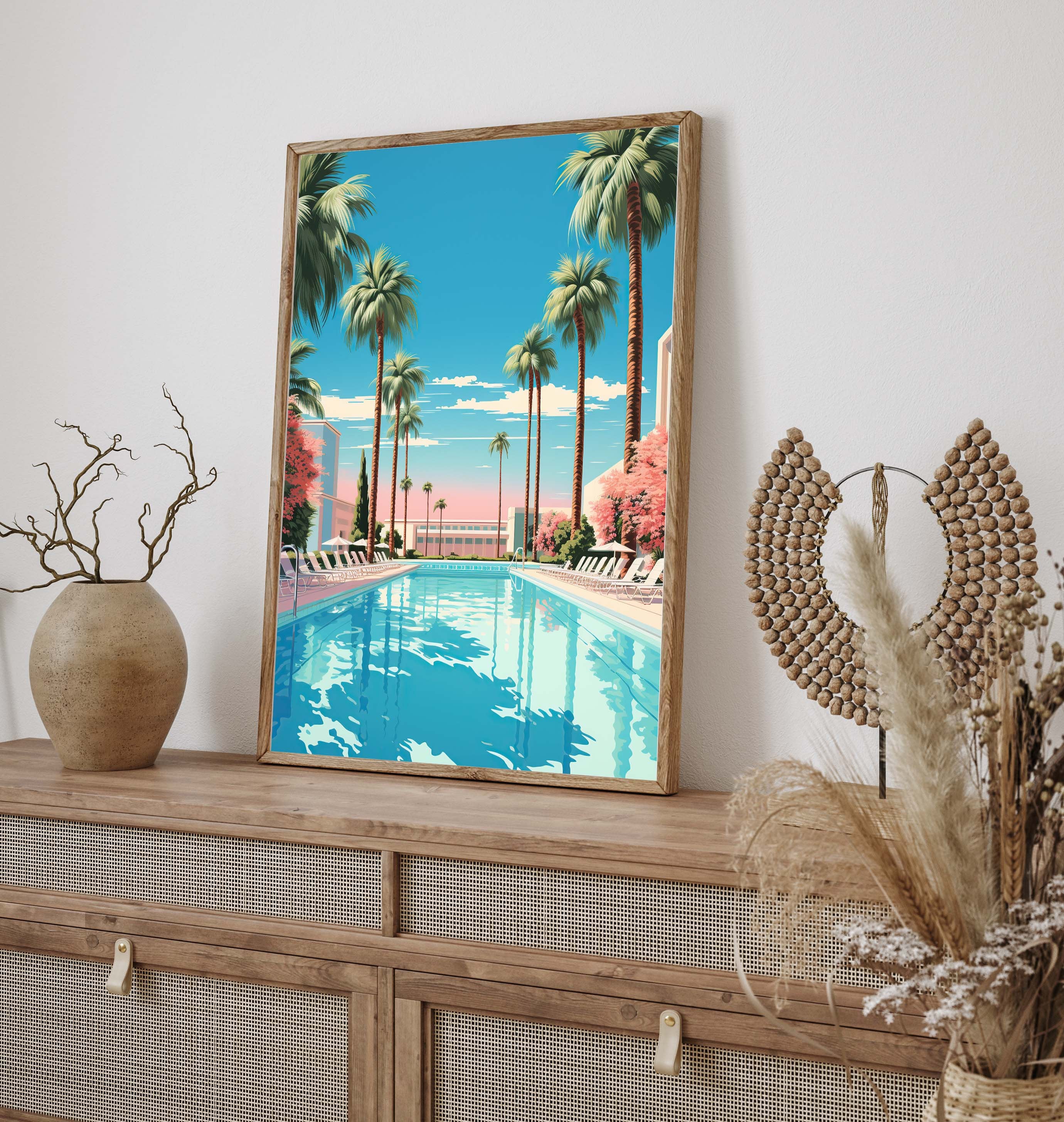 Printable Swimming Pool La Piscine Summer Beach Poster, Palm Trees ...