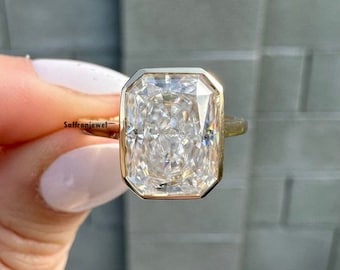 3.5 CT Radiant Cut Colorless Moissanite Engagement Ring, Solitaire Bezel Set Ring, Radiant Cut Wedding Ring, 14K Yellow Gold Ring For Women