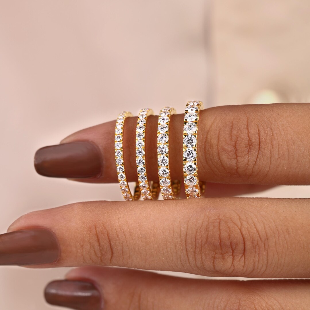 14K Gold Lab Grown Diamond Eternity Band, Minimalist Wedding Ring ...