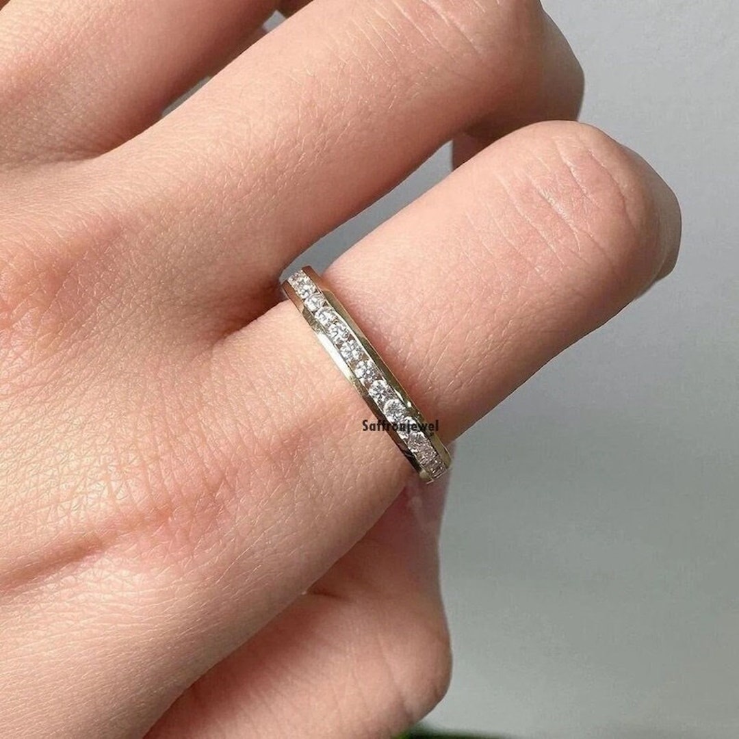 Channel Set Band, Full Eternity Band, Round Colorless Moissanite Engagement Ring, Delicate Band, Wedding Band, 14K Soid Yellow Gold Ring - Etsy Channel Set Band, Full Eternity Band, Round Colorless Moissanite Engagement Ring, Delicate Band, Wedding Band, 14K Soid Yellow Gold Ring - Etsy