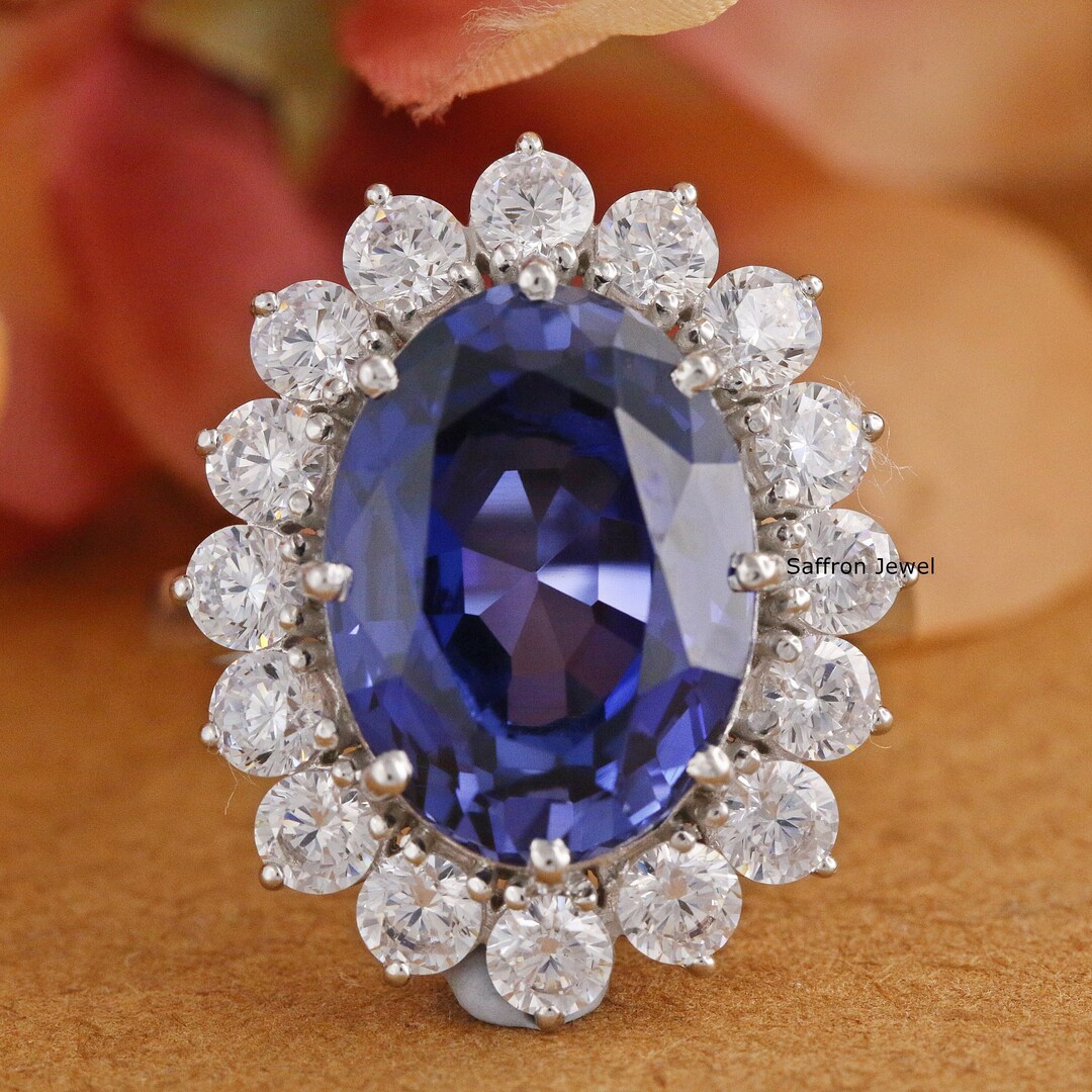 Sapphire Saffron Gem Ring Blue Sapphire Oval Cut Diamond