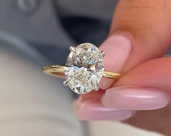 2.5 CT Oval Cut Moissanite Engagement Ring, Solitaire Hidden Halo Wedding Ring, 14K Two-Tone Gold Ring, Anniversary Gift Ring For Women