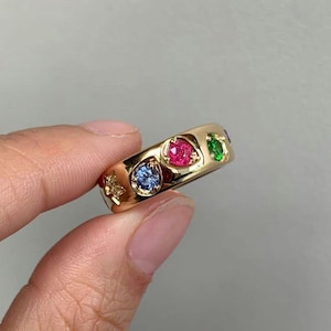 Multi-Color Diamond Wedding Band, 14K Gold Stacking Ring, Fancy Shape Flush Setting Eternity Band, Engagement or Anniversary Ring for Her