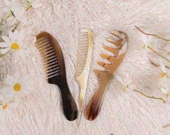 Combo 3 pcs comb- wide tooth comb, rattail comb, hair comb- Personalized Engraved Natural Buffalo Horn , Thick Hair Dandruff & Headache.