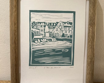 Linocut “The sailor’s shelter”, Sainte Marine