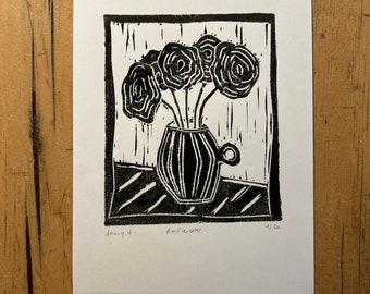 "Anemones" Linocut, Bouquet of Flowers