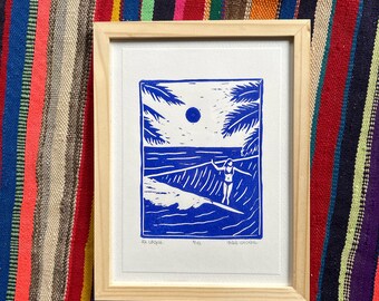 Linocut “The wave”, Quimper