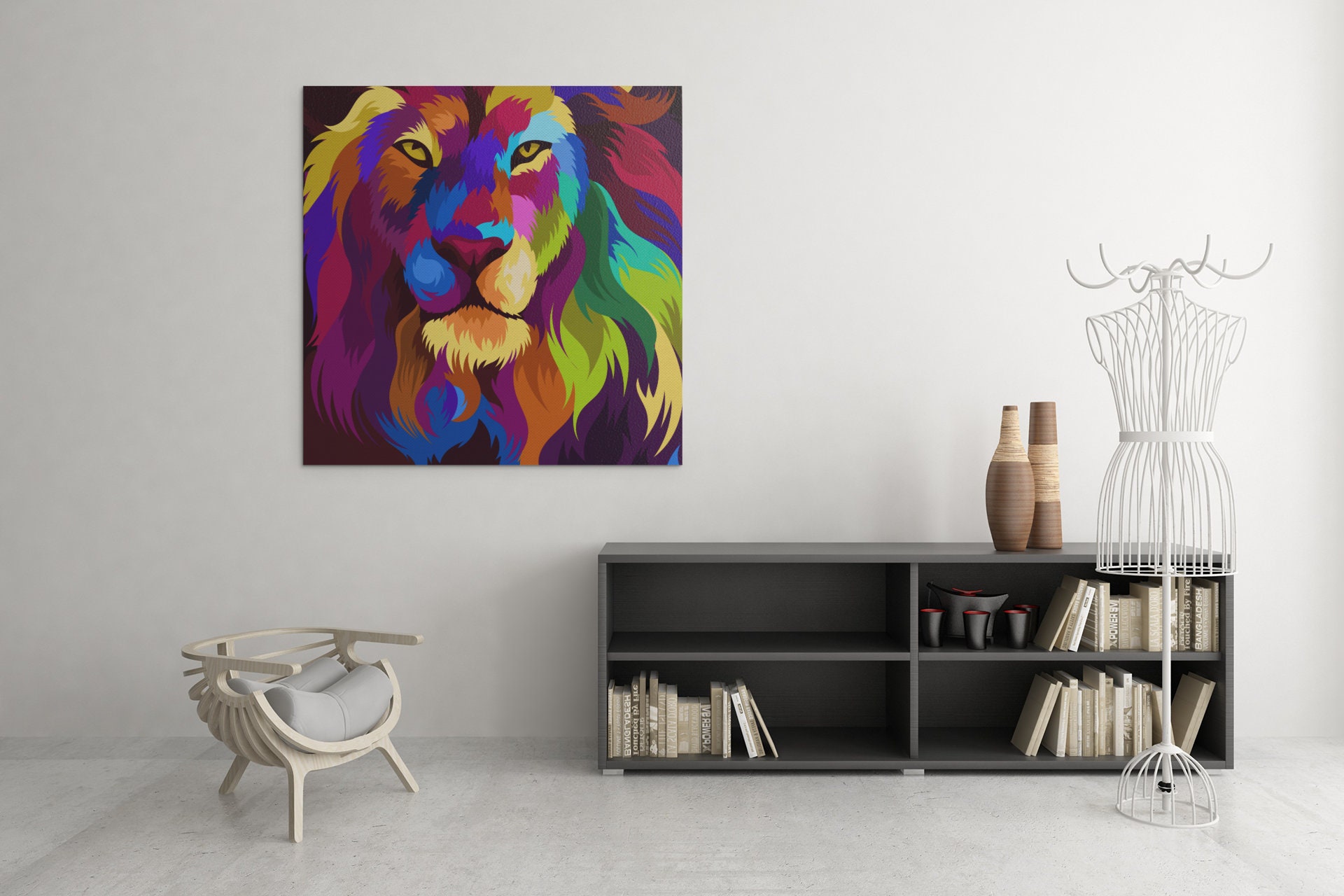 Tableau Lion Pop Art, Tête de Lion, Art Canvas, Painting, King Livraison Gratuite