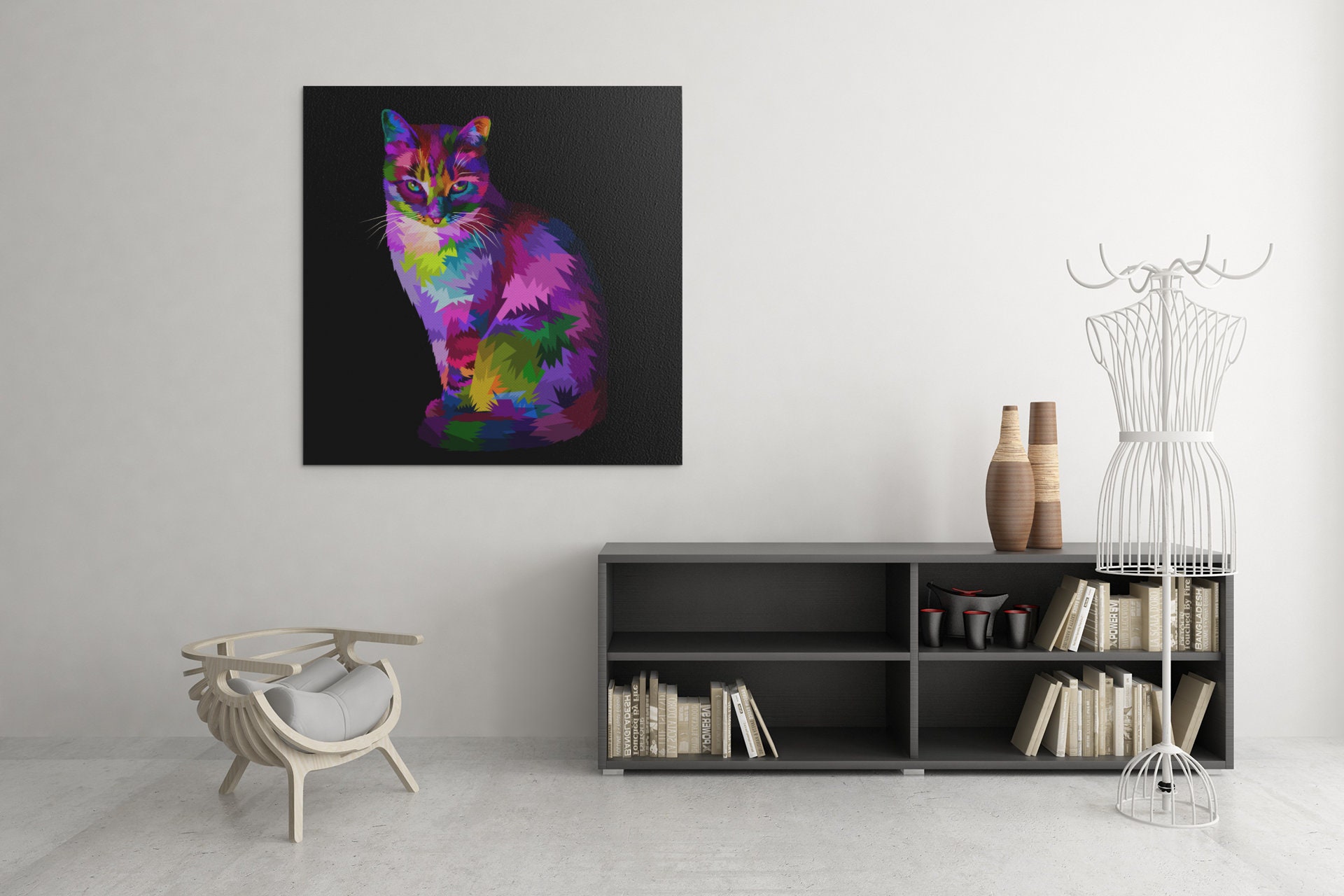 Tableau Chat Portrait Pop Art, Tableau Animaux Cat Art Canvas, Painting, Livraison Gratuite