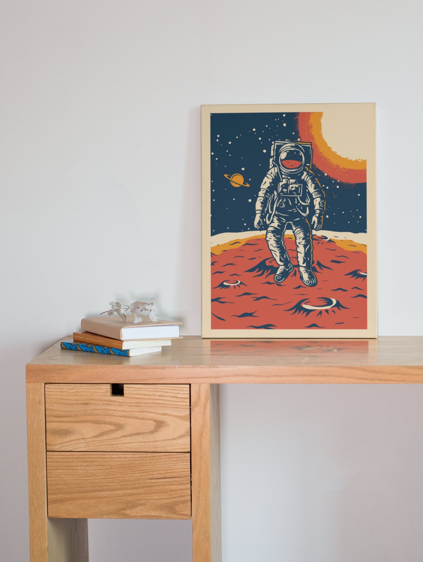 Tableau Vintage Astronaute, Tableau Retro Vintage, Affiche Espace, Planète Mars, Impression sur Toil