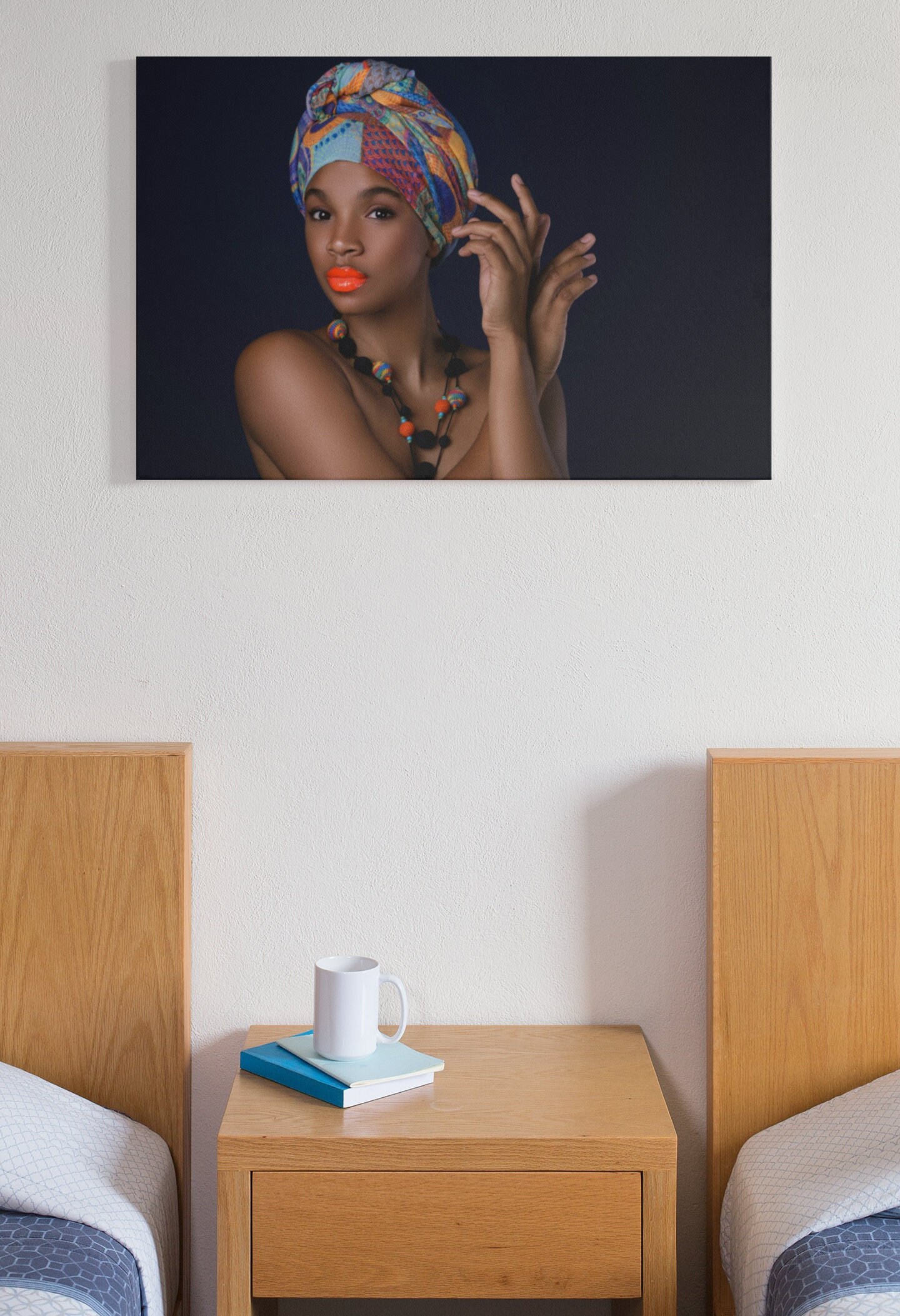 Tableau Femme Africaine, Tableau Africain Moderne, Africaine avec Châle Coloré, African Woman Canva,