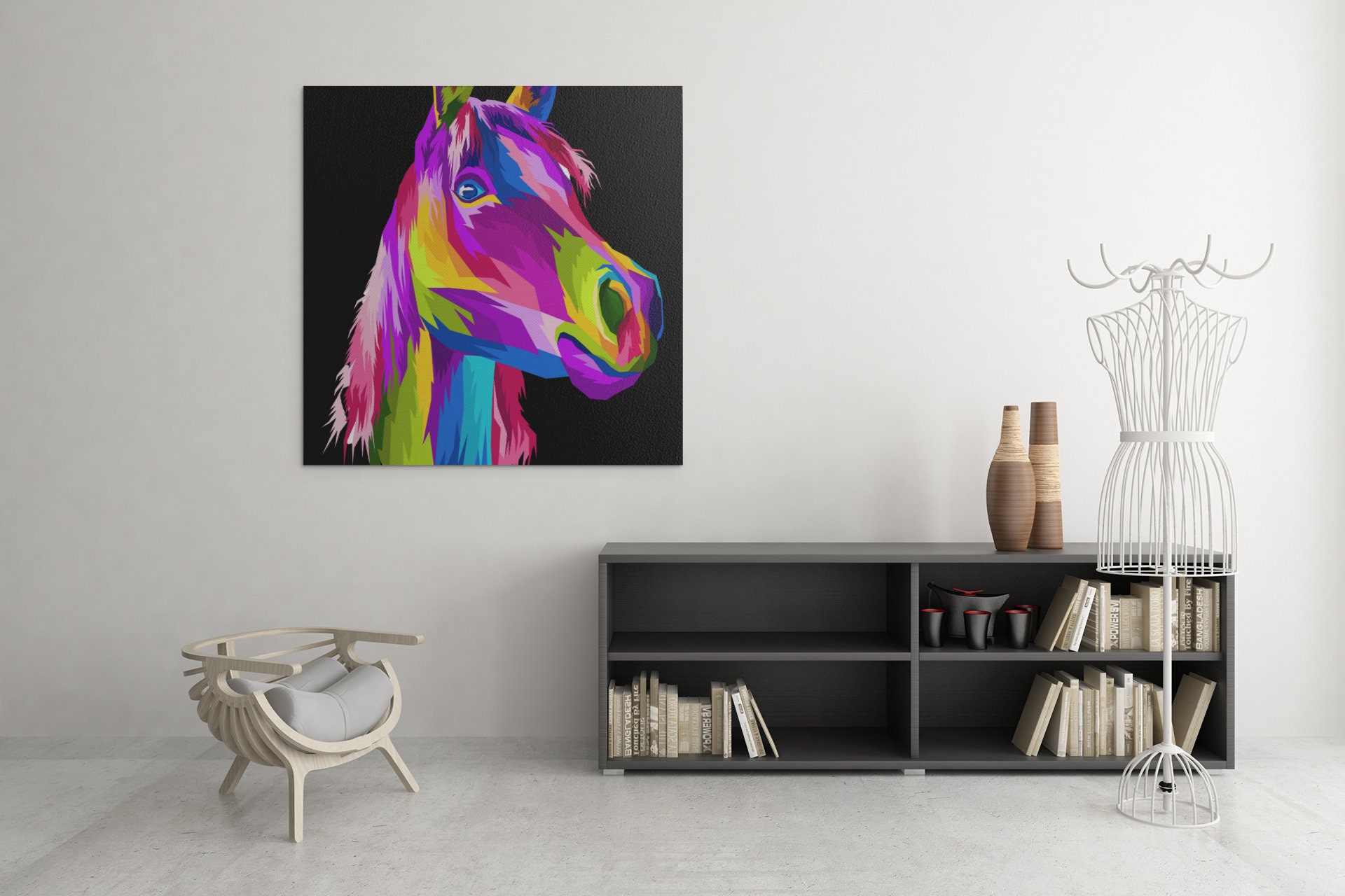 Tableau Cheval Pop Art, Design Art Cheval, Toile Animaux, Cute Horse Canva, Livraison Gratuite
