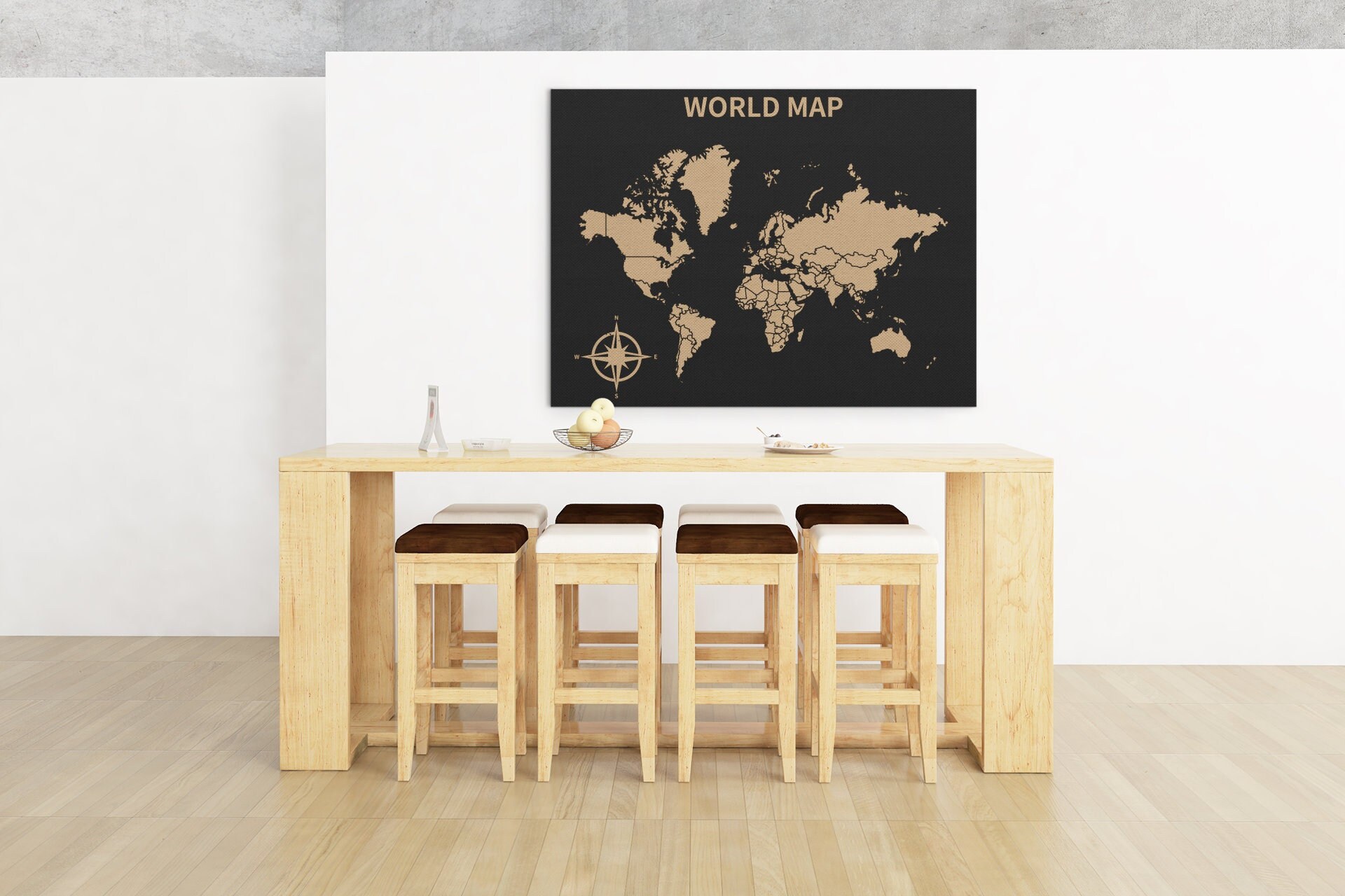 Tableau Mappemonde avec Boussole, Carte Du Monde Pays Continents, Grande Monde, World Map Canva, Liv