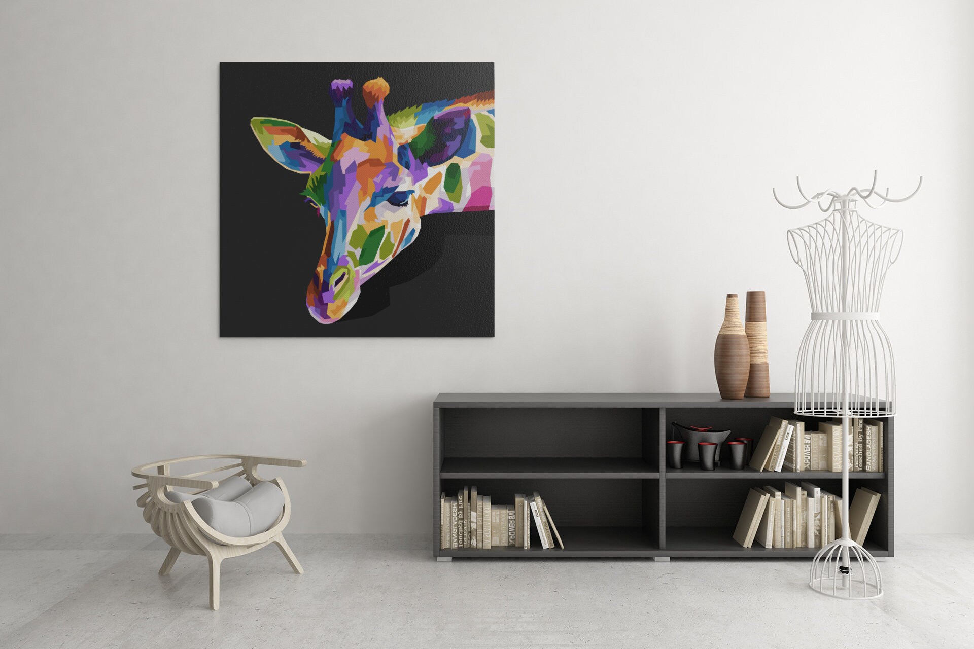 Tableau Pop Art Girafe, Design Peinture Girafe Art, Cou de Toile Animaux, Livraison Gratuite