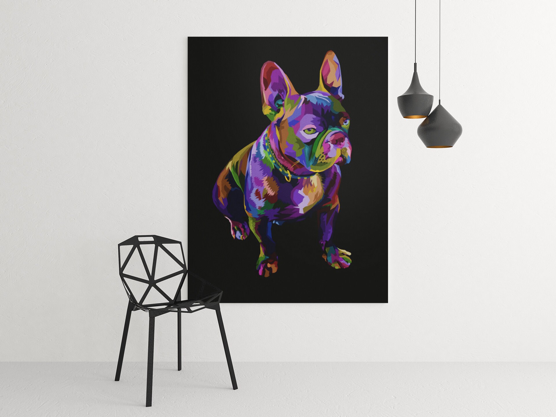 Tableau Bouledogue Francais Pop Art, Design Art Bouledogue, Toile Animaux, French Bulldog Canva, Liv