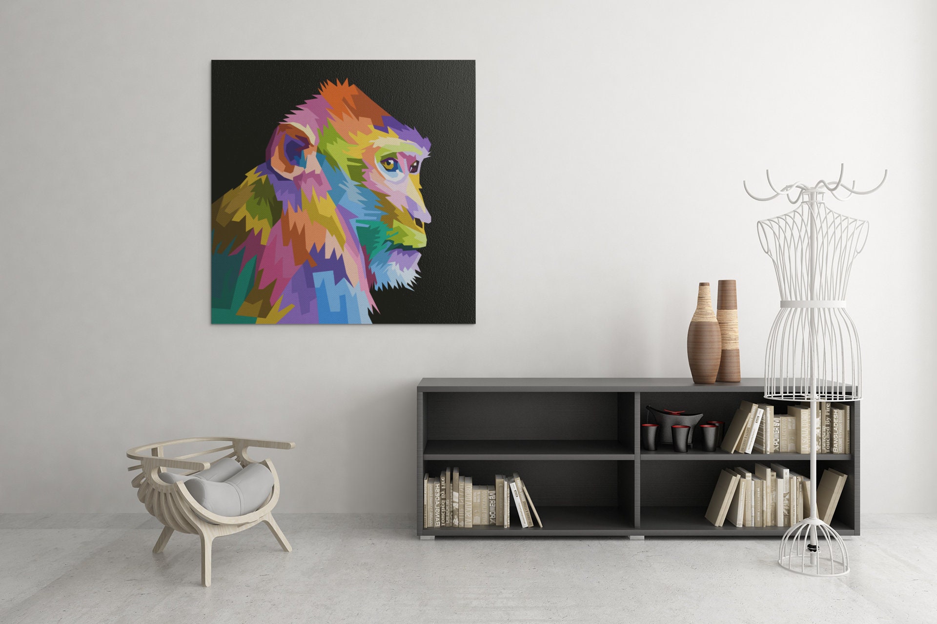 Tableau Singe Pop Art, Tête de Singe, Cadre Dessin Art Couleurs, Canvas, Livraison Gratuite