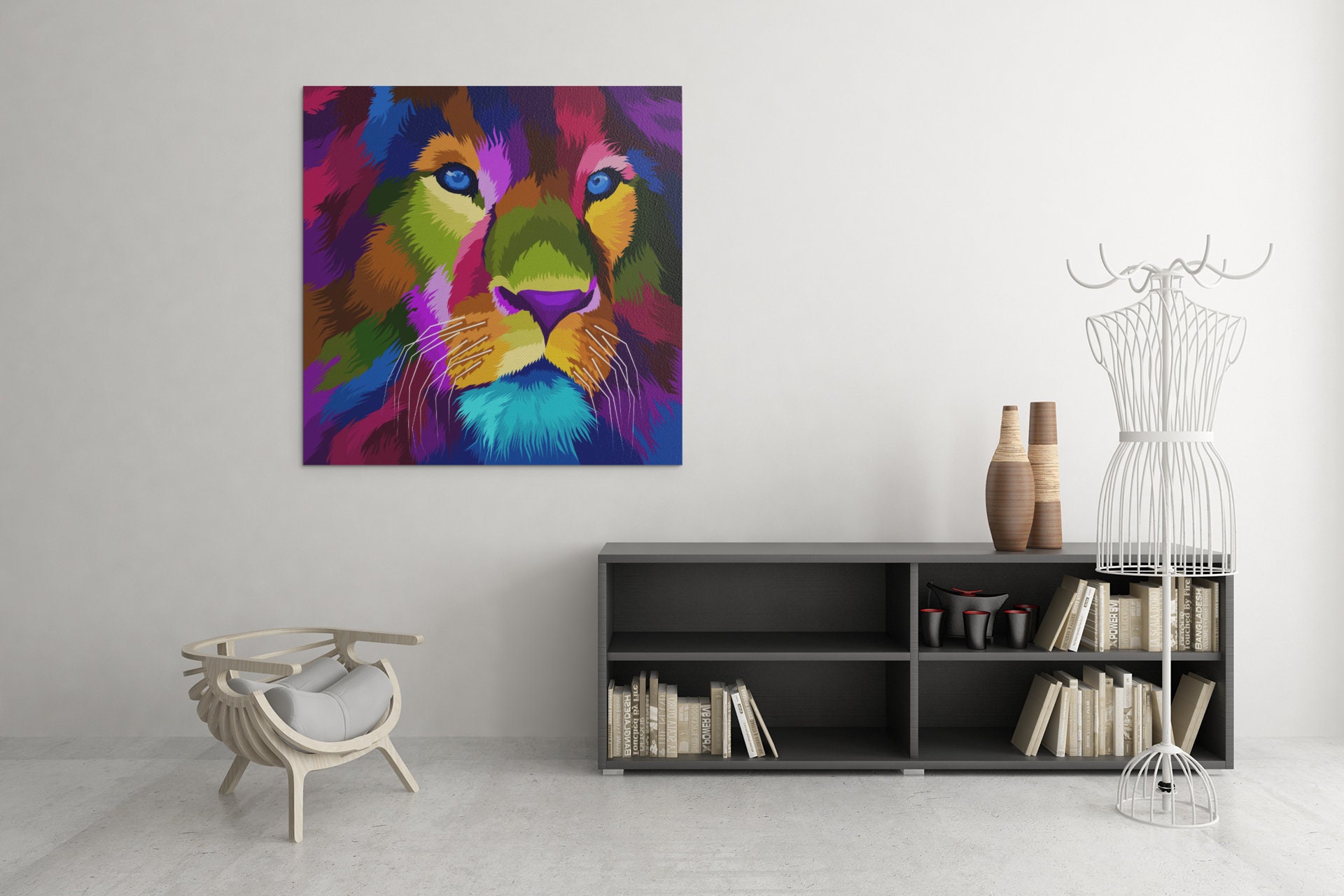 Tableau Lion Pop Art, Tête de Lion, Art Canvas, Painting, King Livraison Gratuite