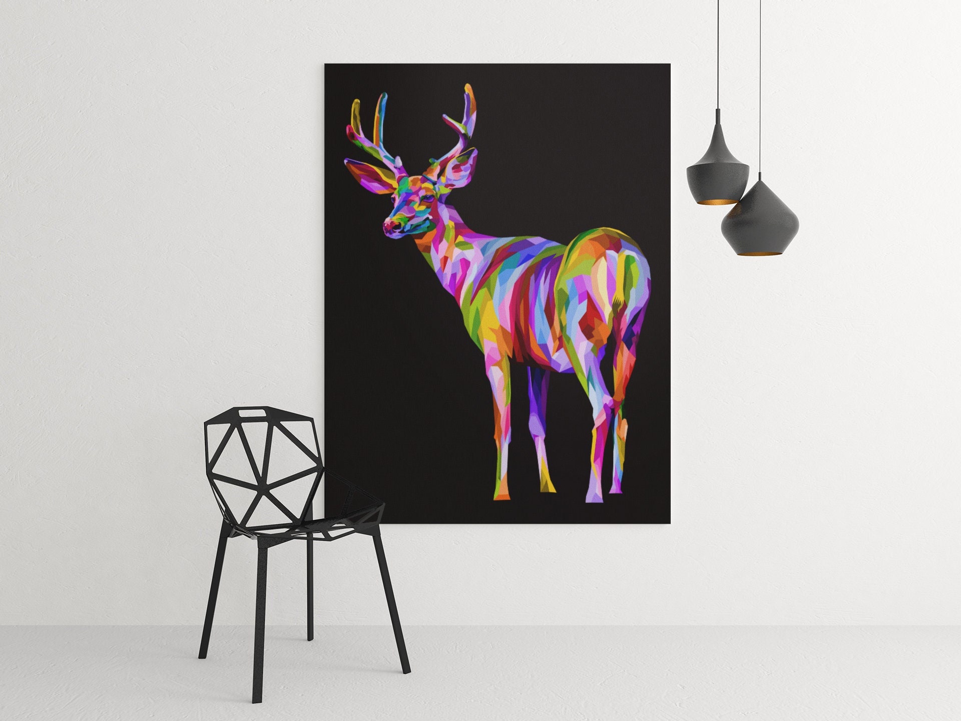 Tableau Pop Art Cerf, Design Toile Animaux, Deer Canva, Livraison Gratuite