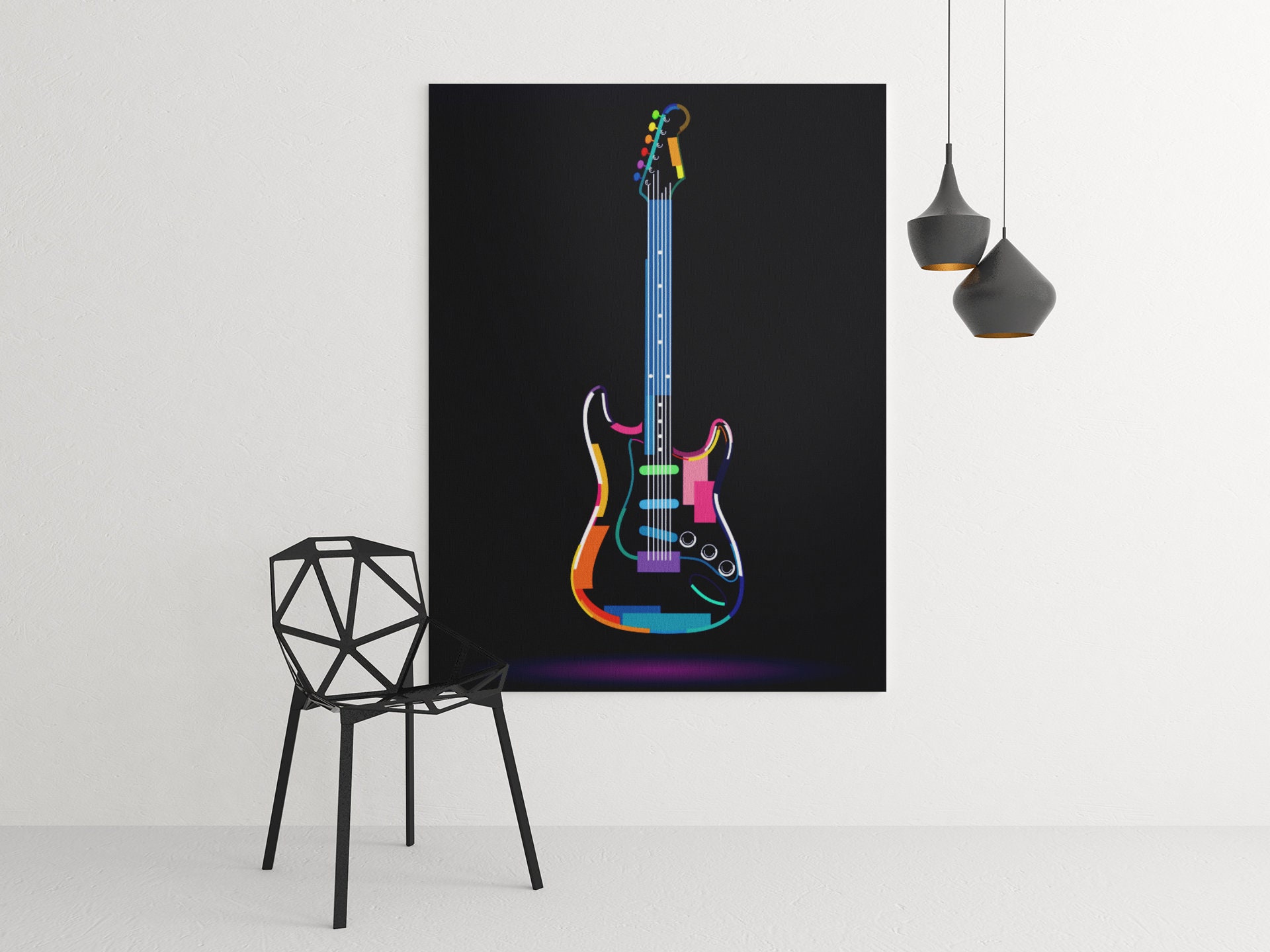Tableau Guitare Électrique Multicolores, Tableau Abstraite, Guitar Wall Art, Electric Canva, Livrais