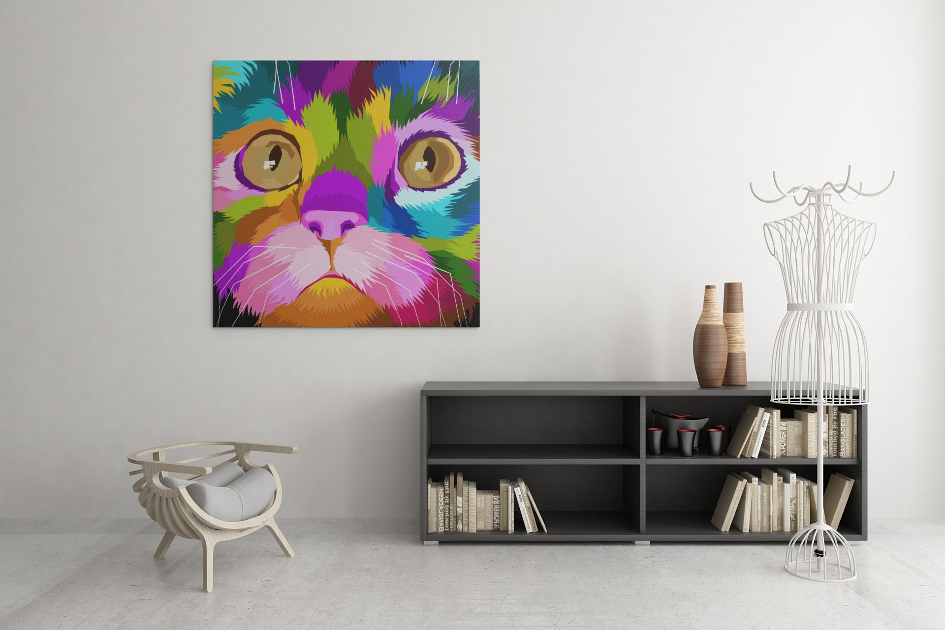 Tableau Chat Pop Art, Tableau Animaux Cat Art Canvas, Painting, Livraison Gratuite