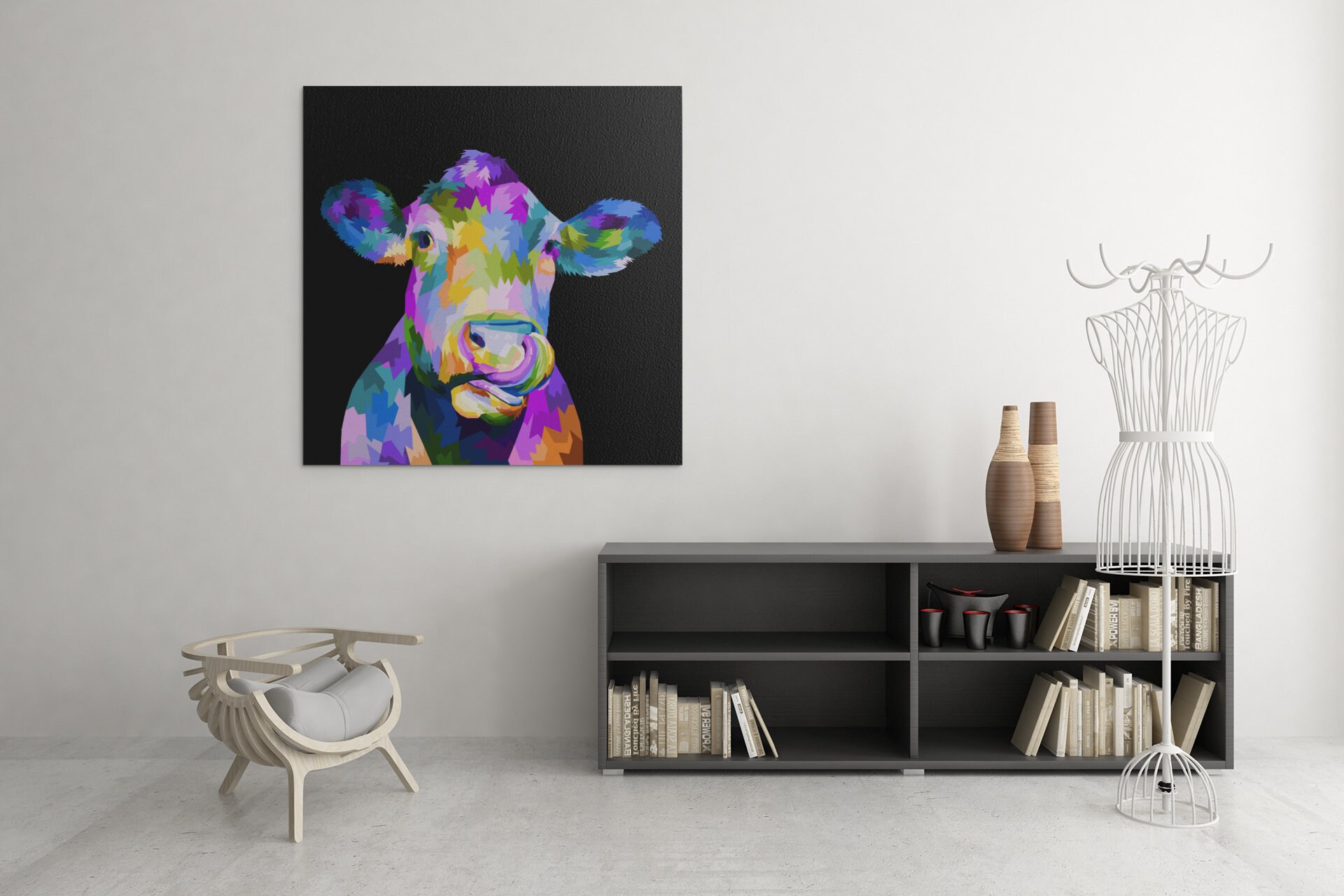 Tableau Vache Pop Art, Tête de Vache, Tableau Peinture Art Animaux Cow Canvas, Livraison Gratuite