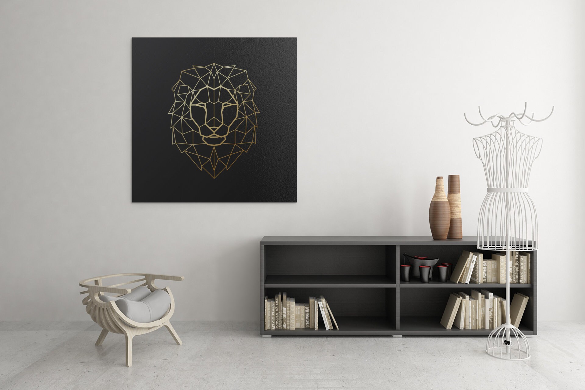 Tableau Lion Géométrique, Dessin Tableau Animaux Géométrique Moderne, Livraison Gratuite