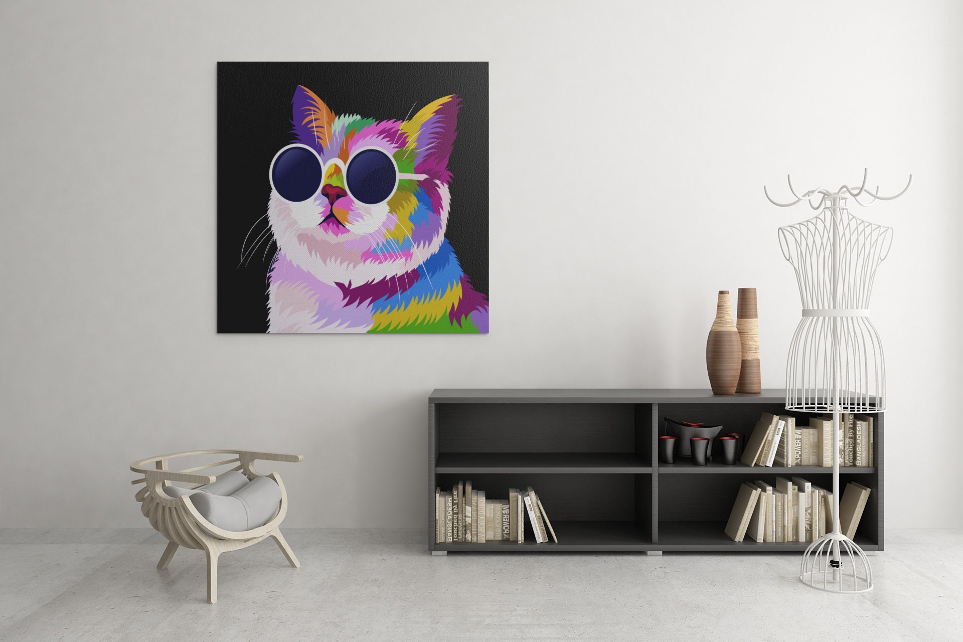 Tableau Chat Cool Pop Art, Tableau avec Lunettes Animaux Cat Art Canvas, Painting, Livraison Gratuit