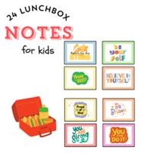Kleurrijke en inspirerende set lunchtrommelnotities voor kinderen, 24 heldere citaten en berichten om toe te voegen aan de lunchtrommel van je kind, afdrukbare liefdesspreuken