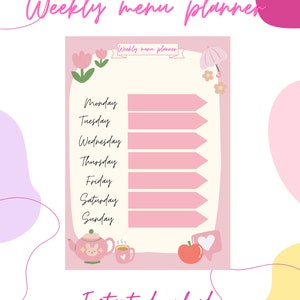 Pretty pink weekly meal planner